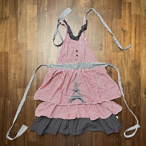 Sur La Table Apron Womens One Size Gingham Ruffle Paris Eiffel Tower Polka Dot - Picture 1 of 12